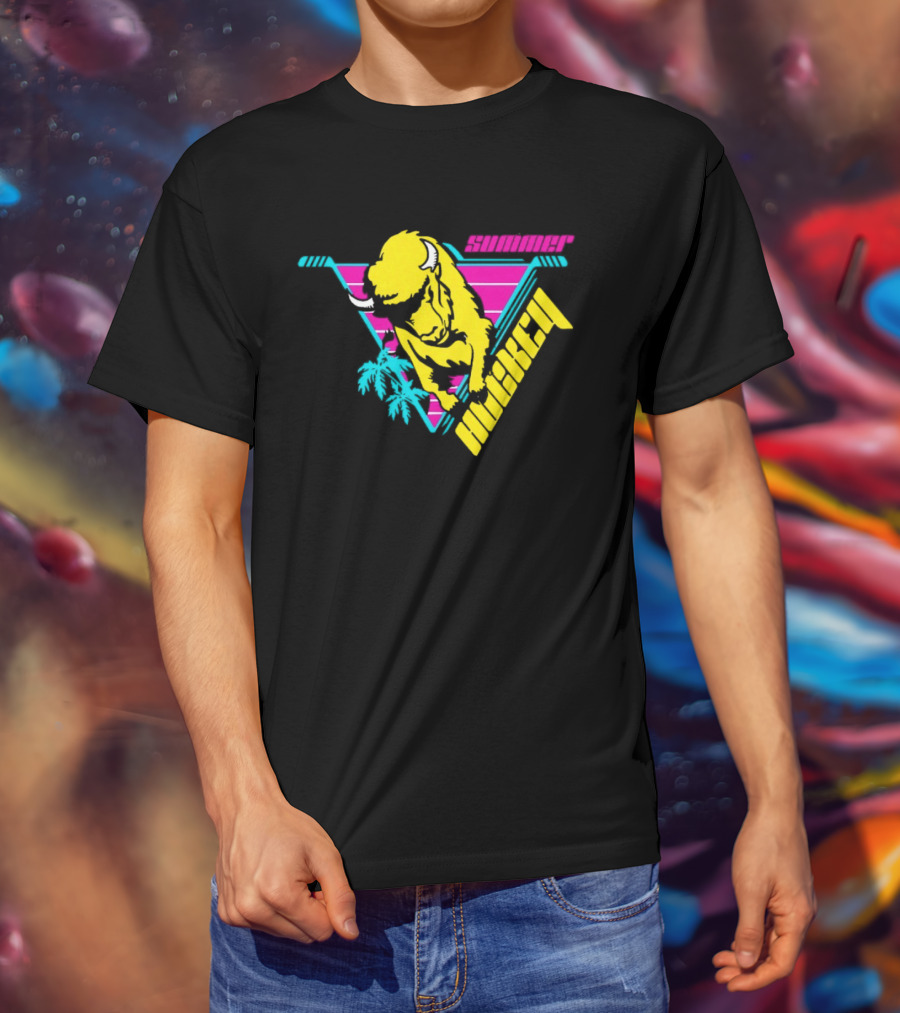 Summer Hockey Buffalo Retro Neon Triangle Vibes T-Shirt