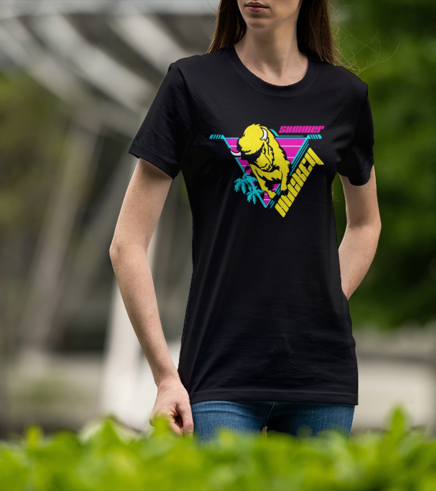 Summer Hockey Buffalo Retro Neon Triangle Vibes T-Shirt
