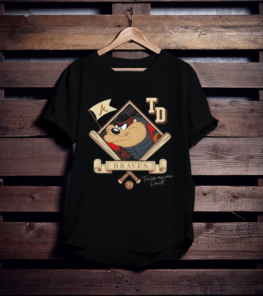 Tasmanian Devil Braves Baseball Cartoon TD 71 A Flag T-Shirt