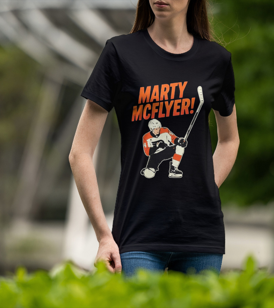 Marty McFlyer 94 Hockey Player In Action T-Shirt