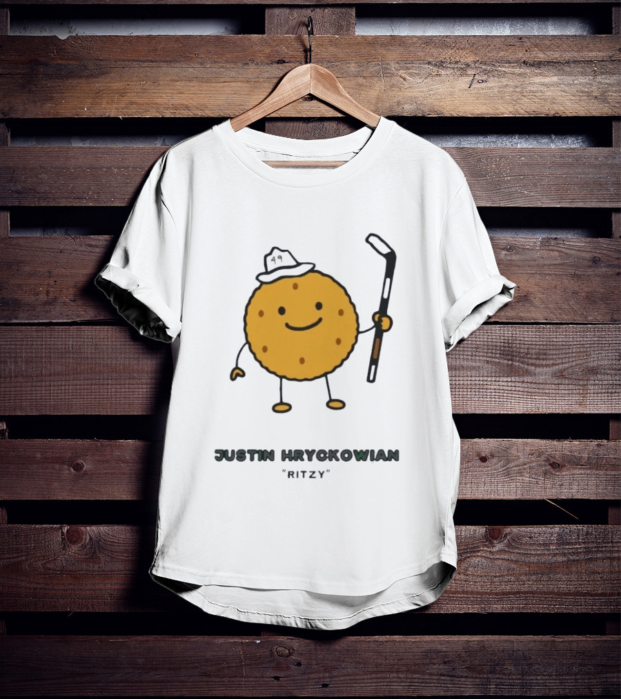 Justin Hryckowian Ritzy Hockey Cookie Character With Hat T-Shirt