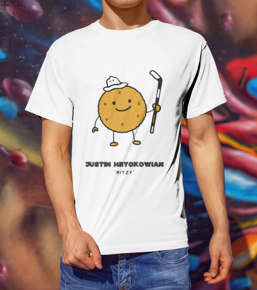 Justin Hryckowian Ritzy Hockey Cookie Character With Hat T-Shirt