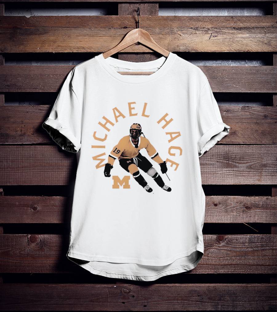 Michael Hage Michigan Wolverines Hockey 2026 Retro Ice Hockey Player Number 19 And Block M T-Shirt