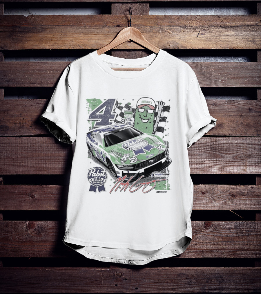 NASCAR Pabst Blue Ribbon Grillo's Pickles Car Number 4 Racing Collaboration T-Shirt