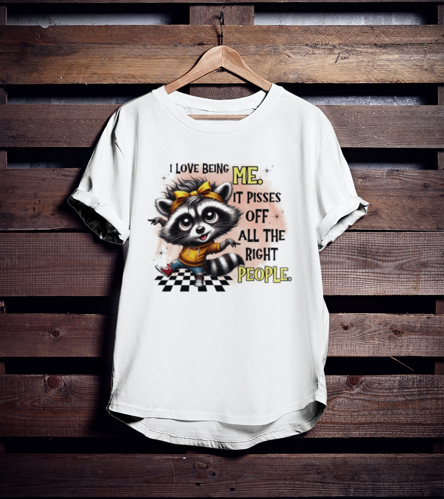 Raccoon I Love Being Me It Pisses Off All The Right People Yellow Bandana Denim Sneakers T-Shirt