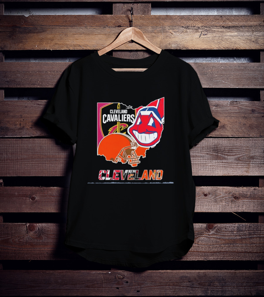 Cleveland Cavaliers Browns Indians 2026 Team Sport Map T-Shirt