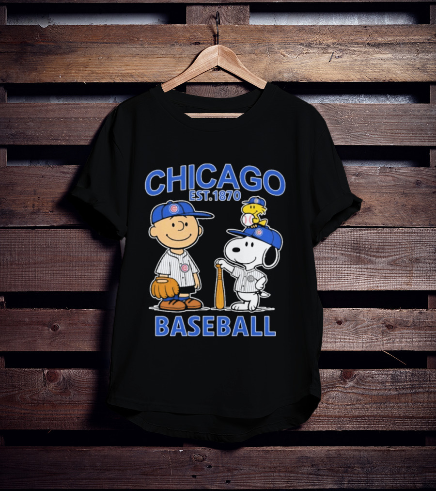 Chicago Est 1870 Snoopy Woodstock Baseball Charlie Brown Cubs T-Shirt