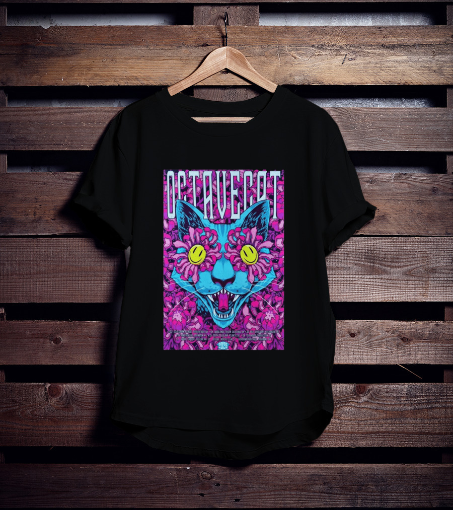 Octave Cat 2026 Psychedelic Spring Tour Dates Floral Cat T-Shirt