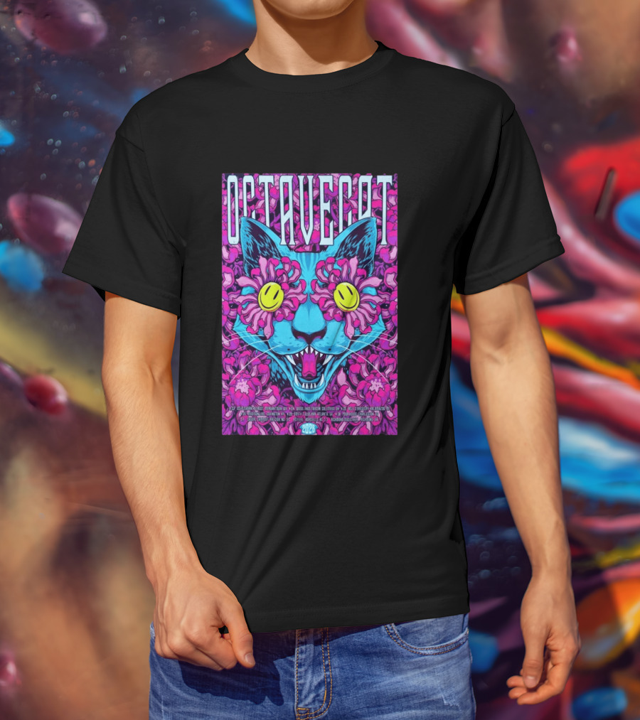 Octave Cat 2026 Psychedelic Spring Tour Dates Floral Cat T-Shirt