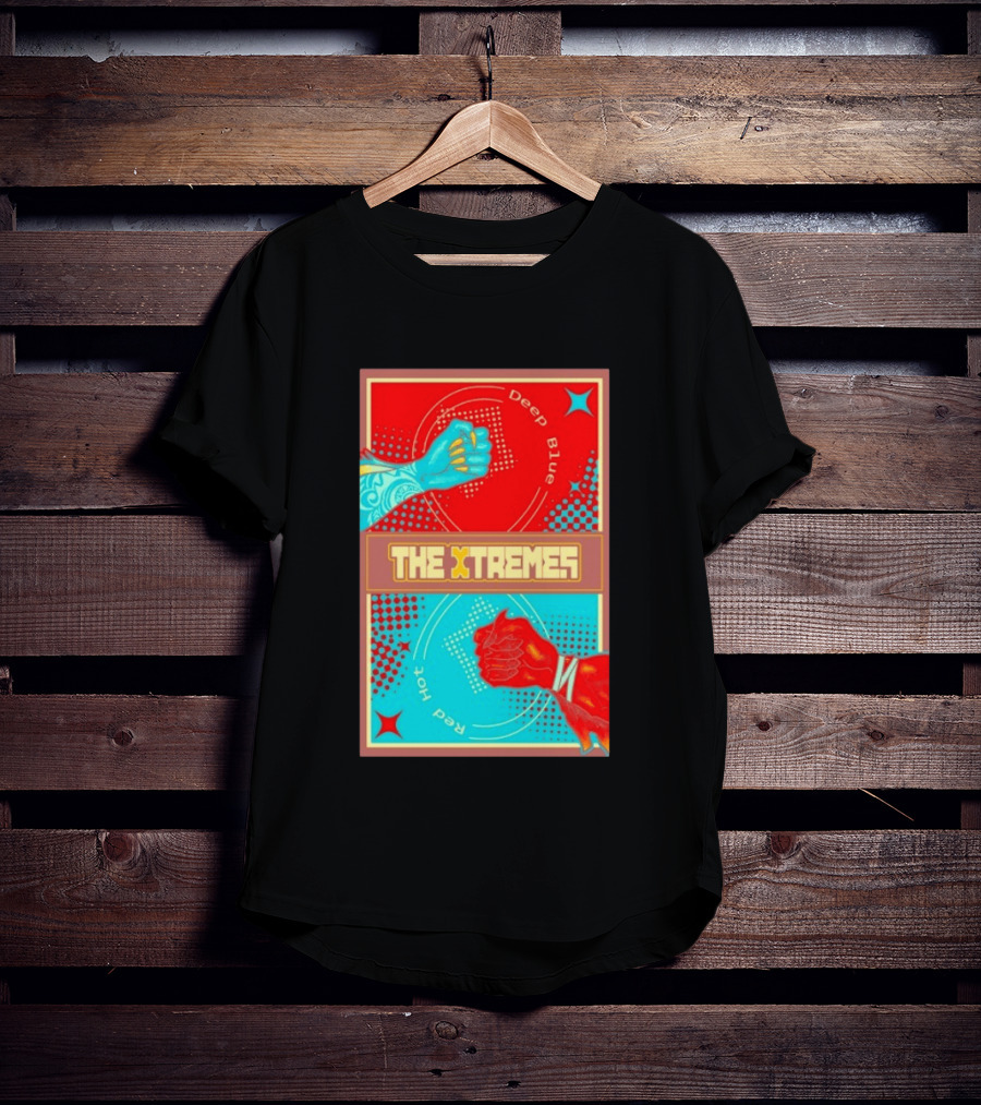 The Xtremes Deep Blue Red Hot Fist Bump Duel Comic T-Shirt