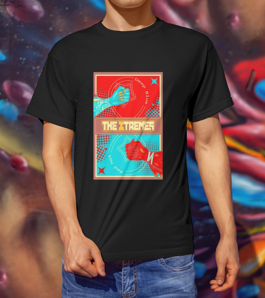 The Xtremes Deep Blue Red Hot Fist Bump Duel Comic T-Shirt