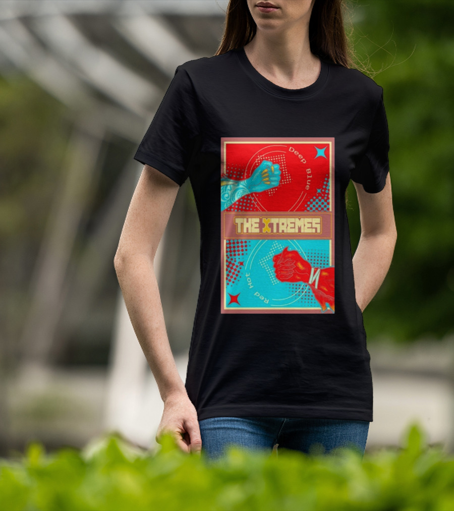The Xtremes Deep Blue Red Hot Fist Bump Duel Comic T-Shirt