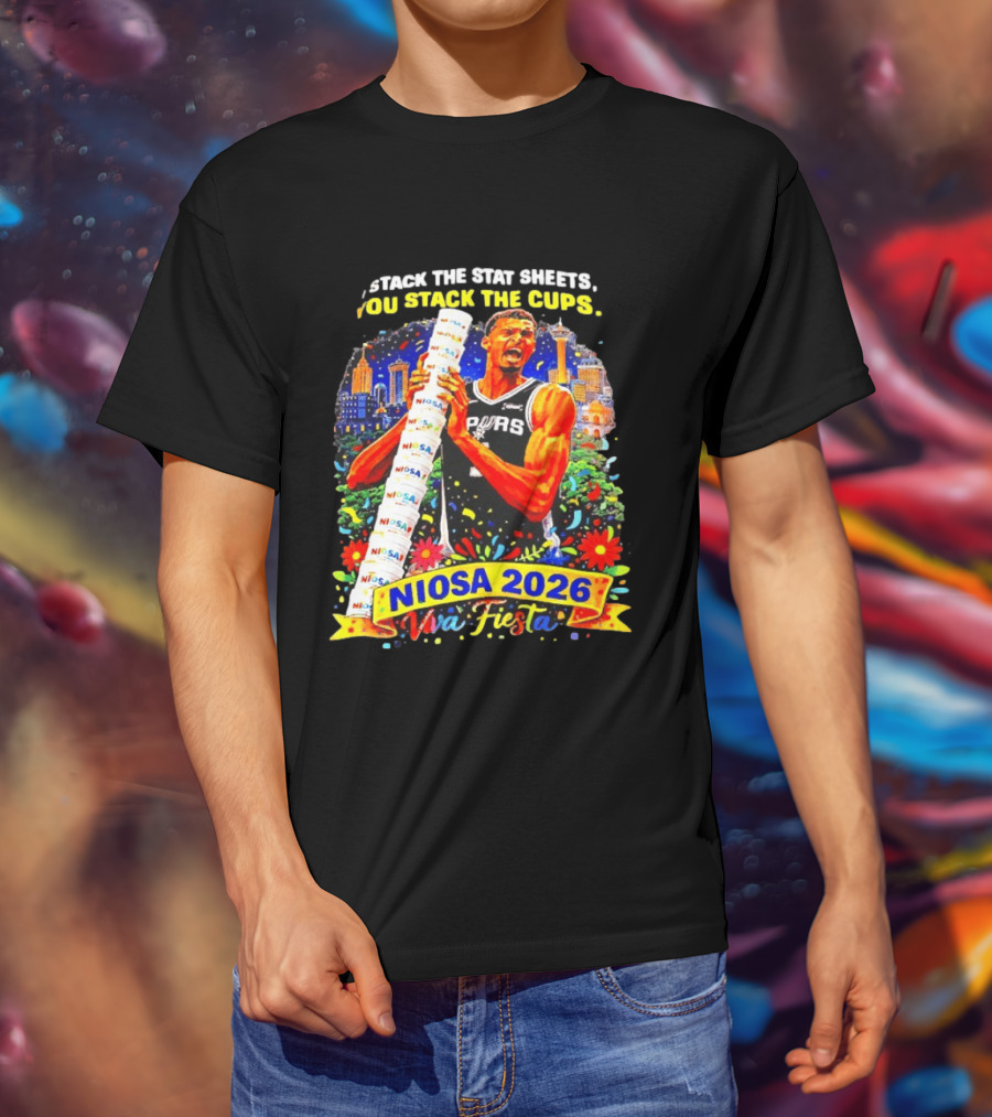 Victor Wembanyama Spurs NIOSA 2026 Viva Fiesta Stack The Stat Sheets T-Shirt