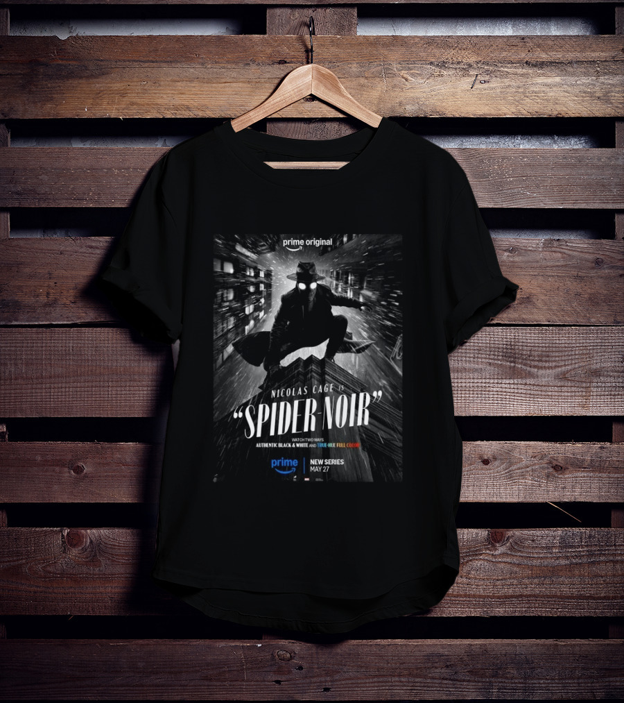 Prime Original Nicolas Cage Spider Noir New Series Release May 27 Authentic Black And White Version T-Shirt