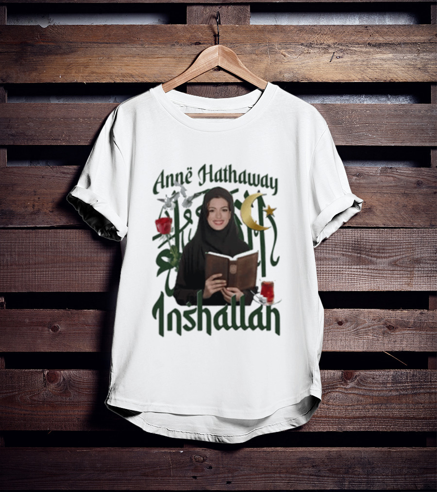 Anne Hathaway Inshallah Book Crescent Moon Tea T-Shirt