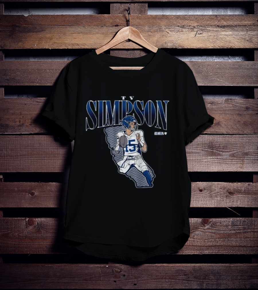 Ty Simpson Football Quarterback Illustration With Number 15 And Helmet T-Shirt