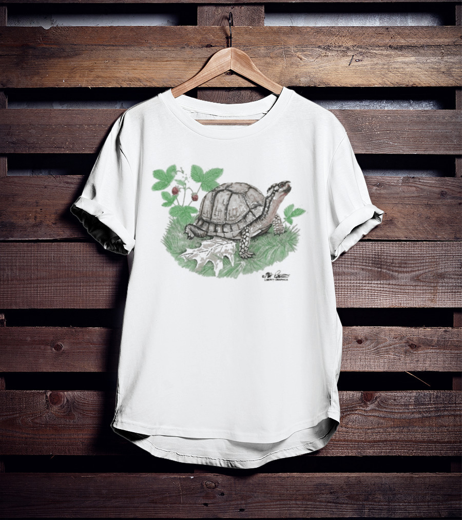 Naturet Turtle Among Berries And Greenery On Stone Base T-Shirt