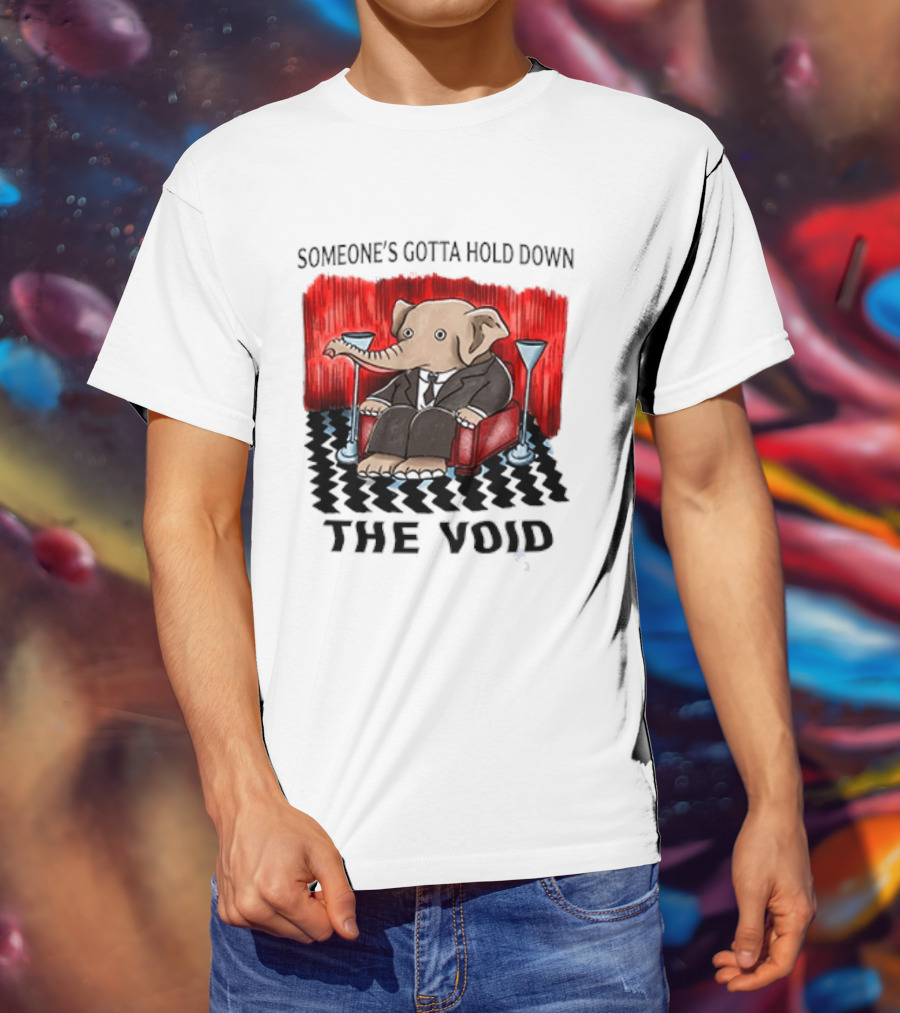 Someone's Gotta Hold Down The Void Elephant In Suit Martini And Red Chair T-Shirt