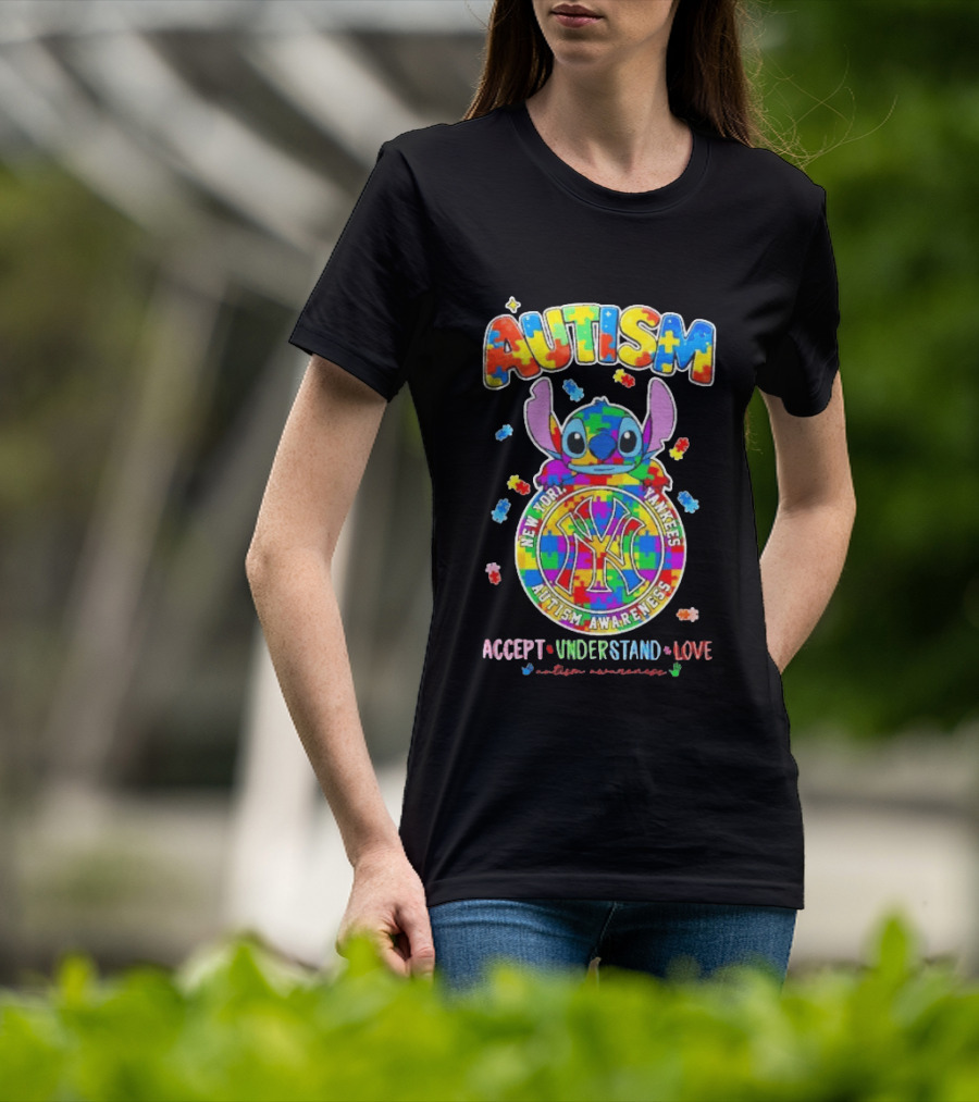 New York Yankees Stitch Autism Awareness Accept Understand Love T-Shirt