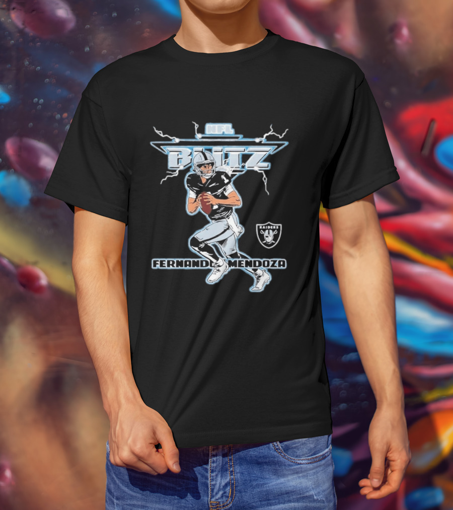 NFL Blitz Fernando Mendoza Raiders Football 2026 Draft Pick Player T-Shirt
