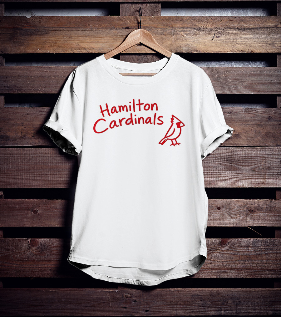 Hamilton Cardinals Red Text With Cardinal Drawing T-Shirt
