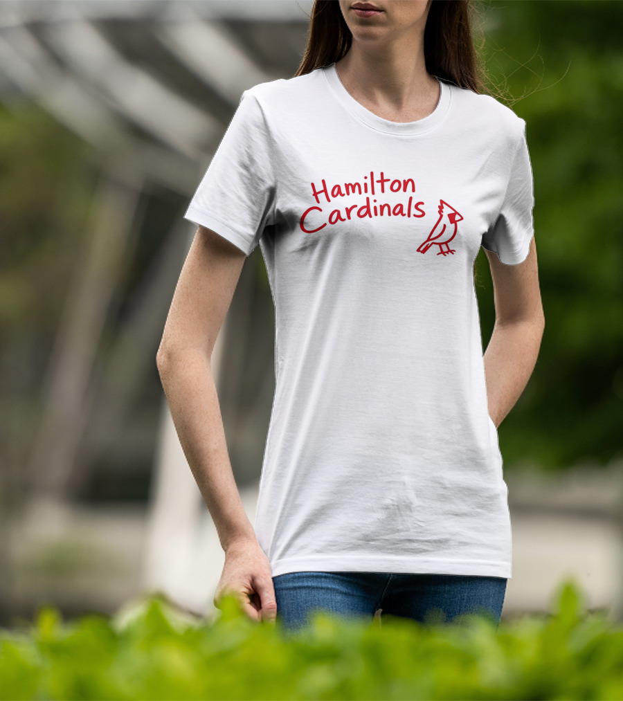 Hamilton Cardinals Red Text With Cardinal Drawing T-Shirt