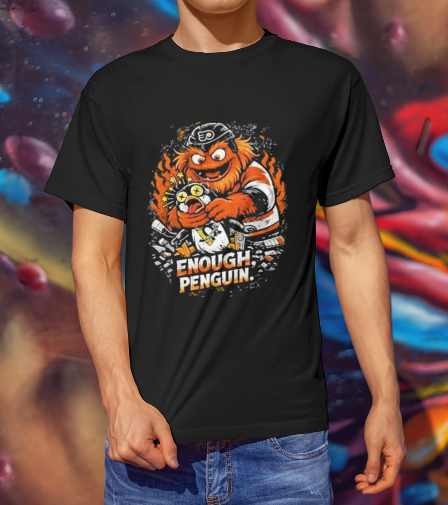 Gritty Enough Penguin Philadelphia Flyers Vs Penguins Retro Comic T-Shirt