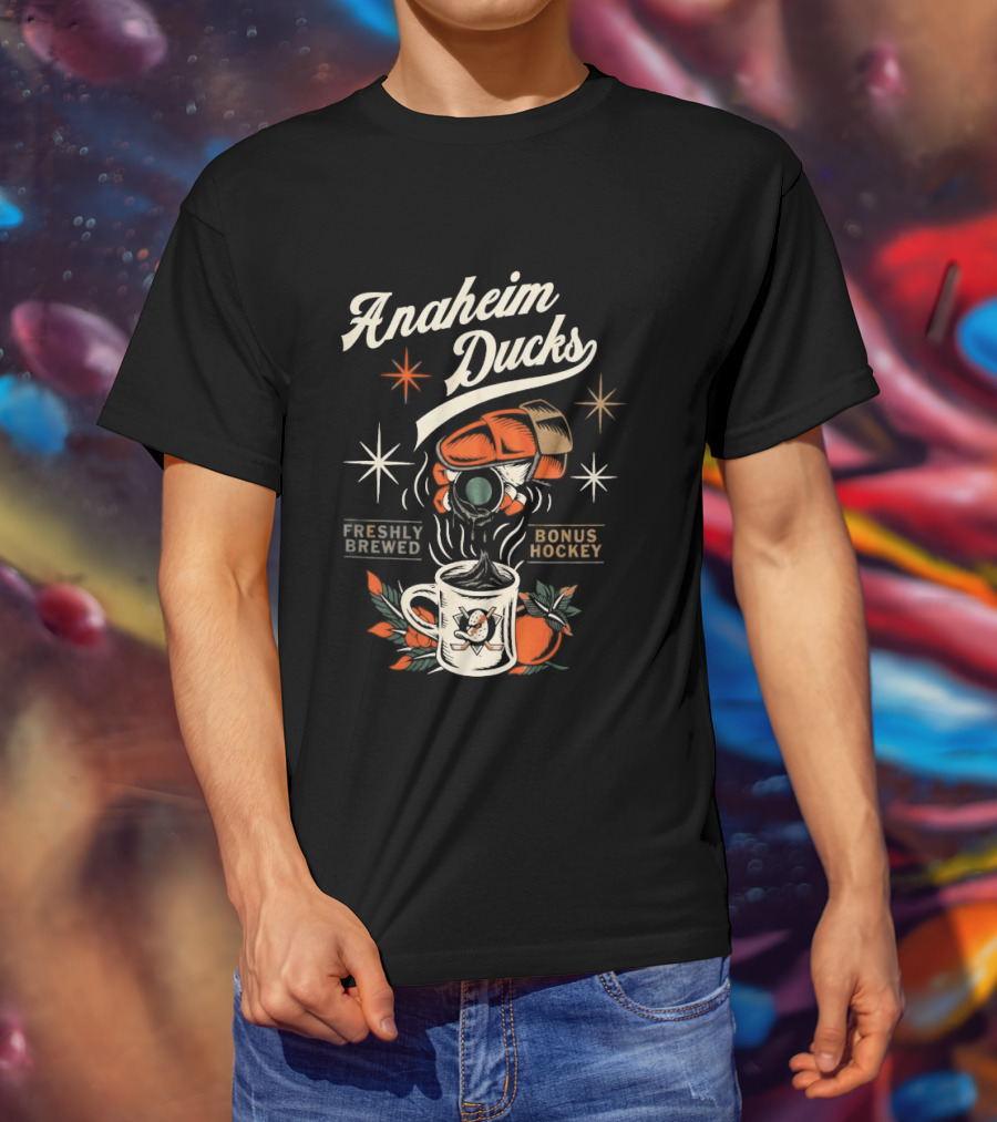 Anaheim Ducks Freshly Brewed Bonus Hockey Coffee Motif T-Shirt