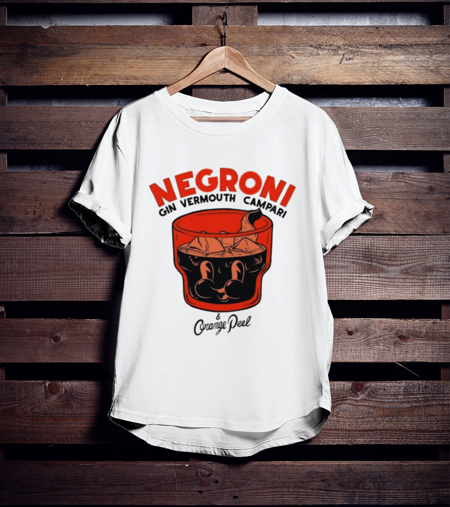 Negroni Gin Vermouth Campari With Orange Peel And Ice Retro Comic T-Shirt