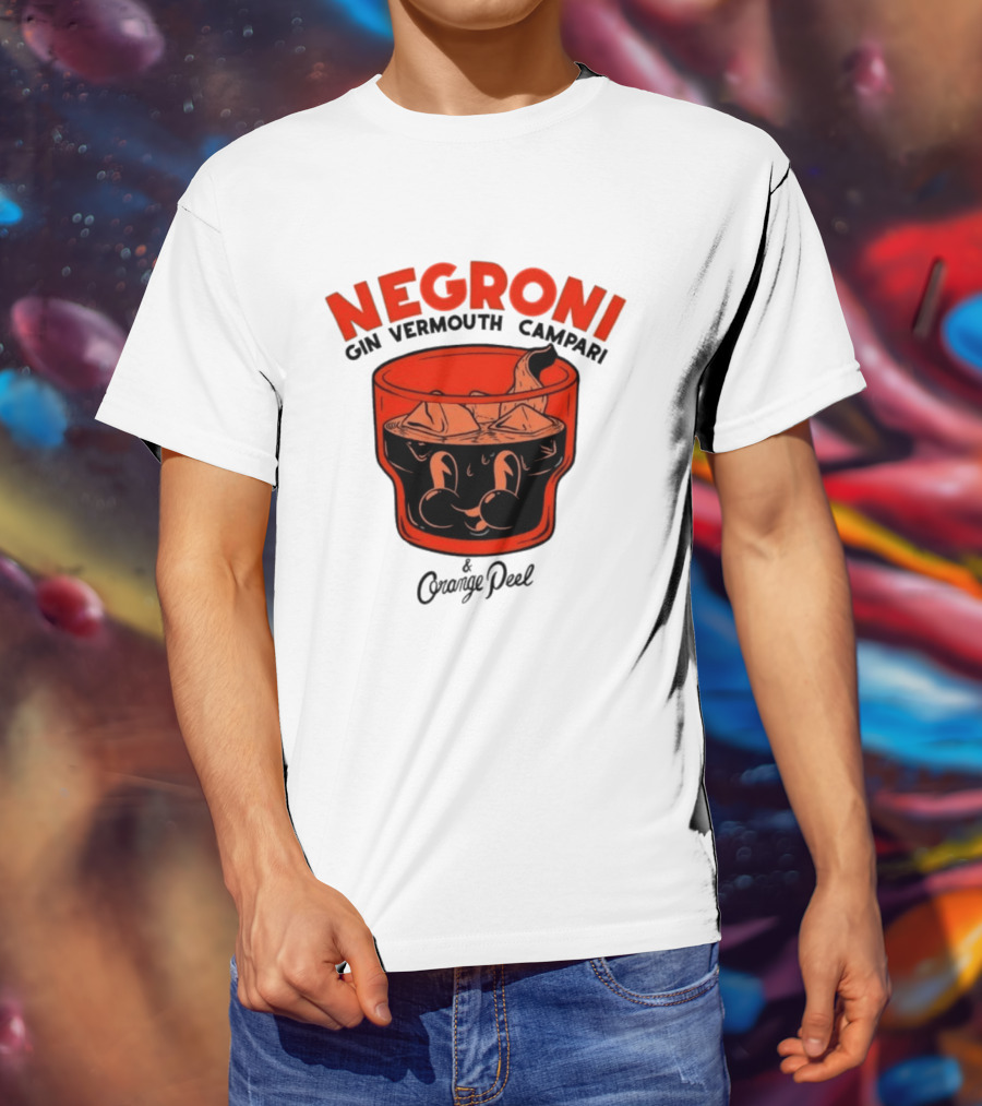 Negroni Gin Vermouth Campari With Orange Peel And Ice Retro Comic T-Shirt