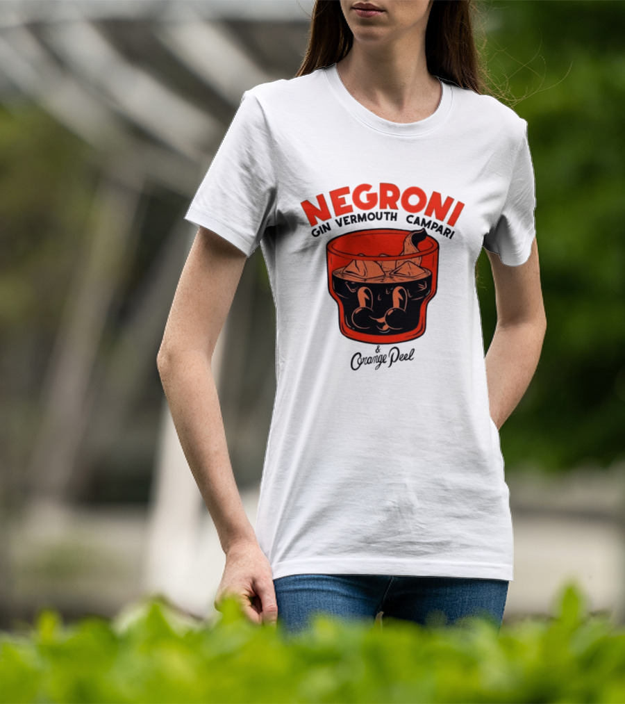 Negroni Gin Vermouth Campari With Orange Peel And Ice Retro Comic T-Shirt