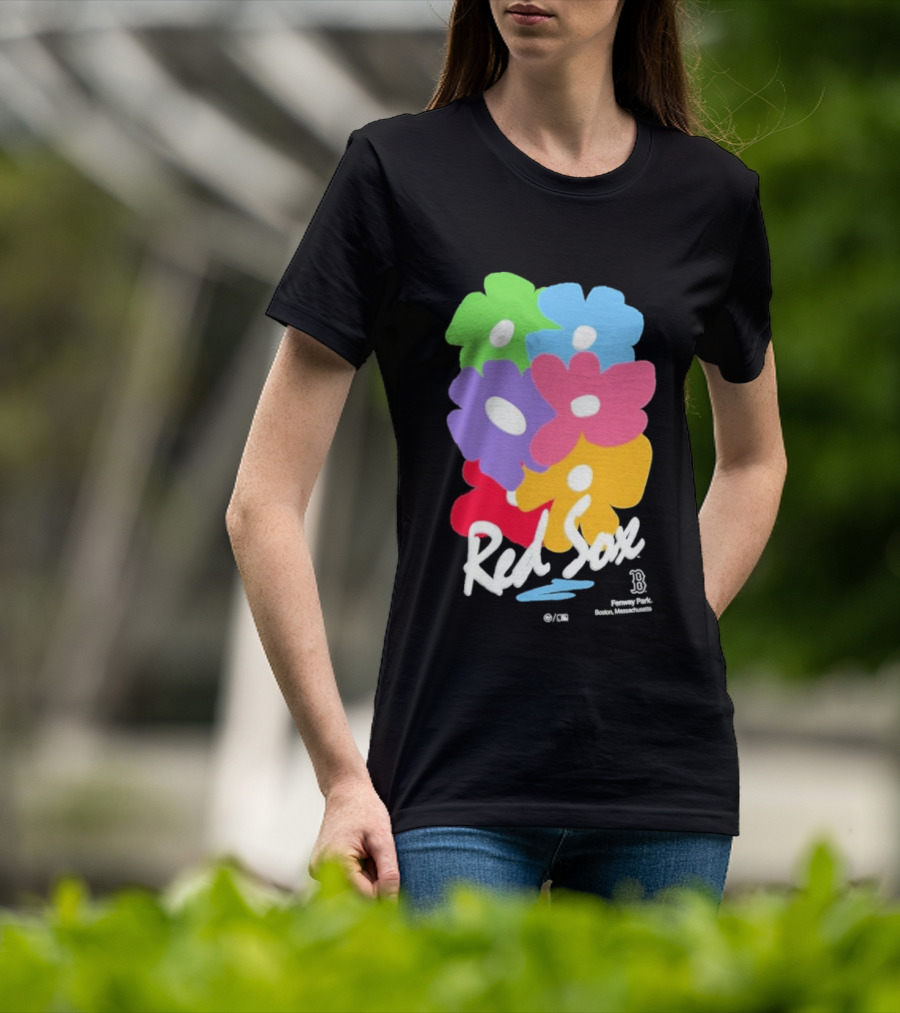 Boston Red Sox 47 Dark Green Red Sox Flower Power Murakami Gallery Foundation T-Shirt