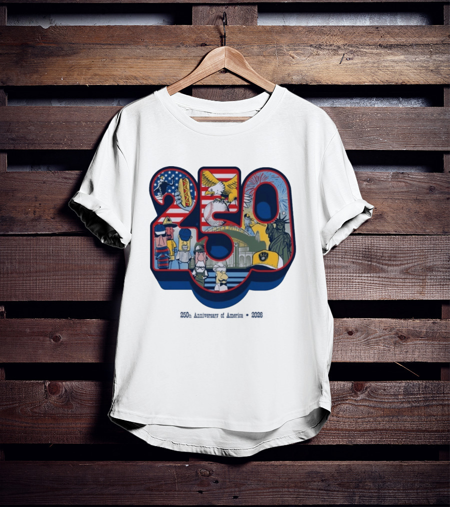 Milwaukee Brewers American Baseball Hotdog Eagle Statue Of Liberty 250th Anniversary Celebration T-Shirt