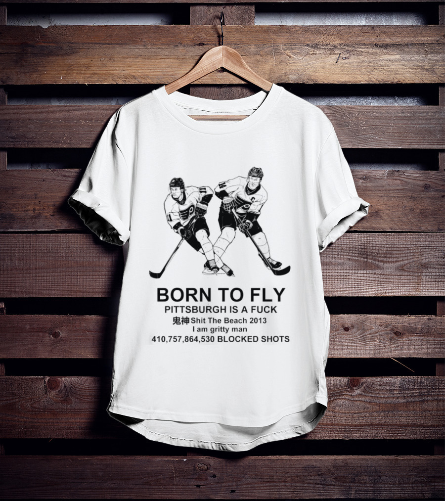 Born To Fly Philadelphia Flyers Versus Pittsburgh Rivalry NHL Hockey Blocked Passes T-Shirt