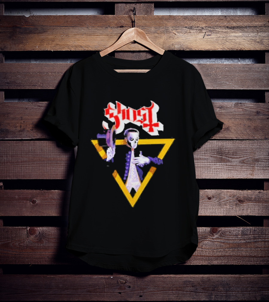 Ghost Papa Emeritus Holding Microphone With Red Gothic T-Shirt