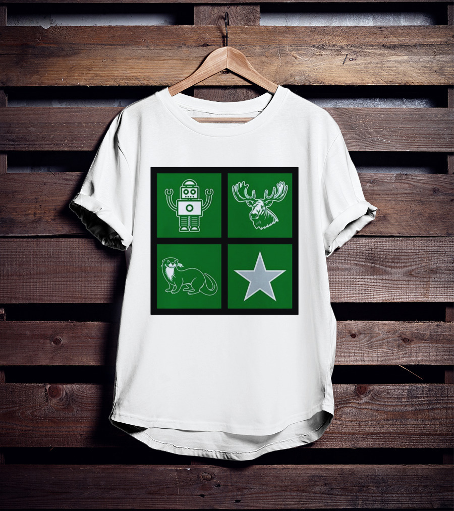 Robot Moose Otter Star Quadrant On Green T-Shirt