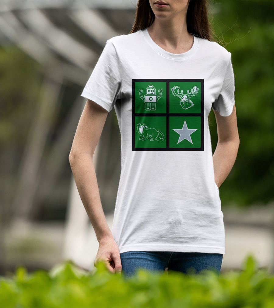 Robot Moose Otter Star Quadrant On Green T-Shirt