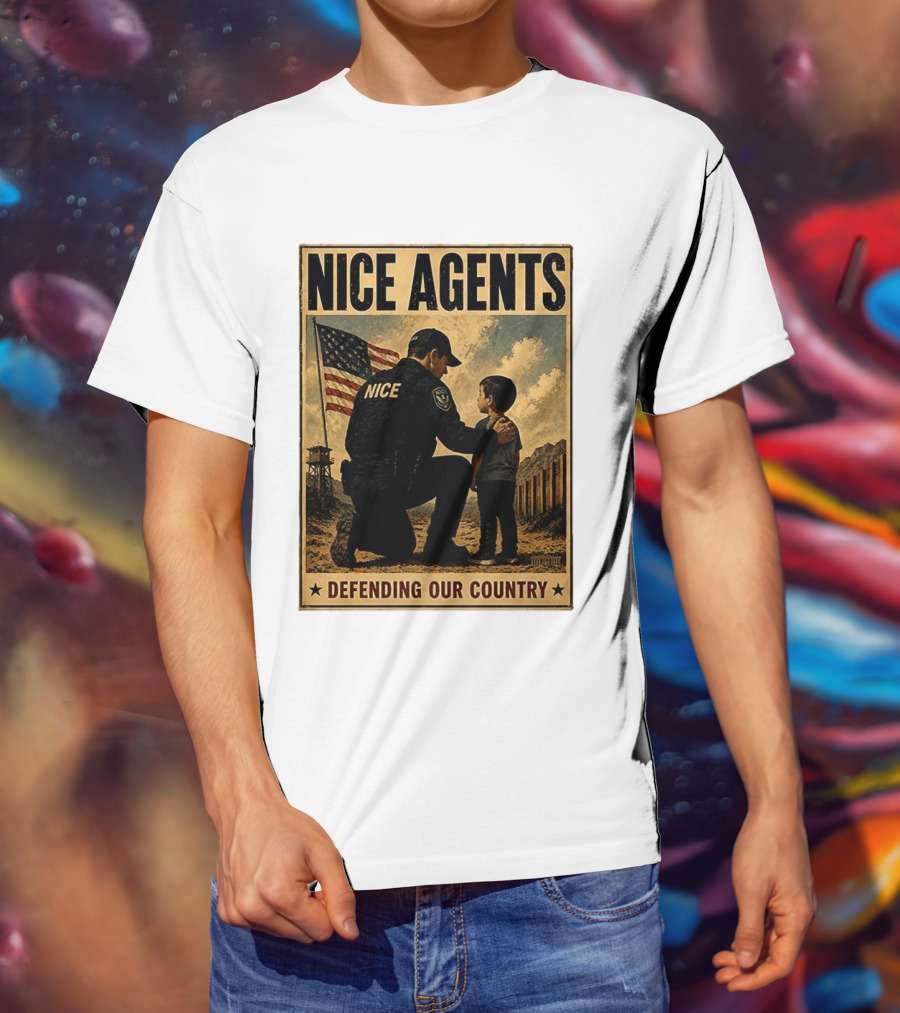 Nice Agents Defending Our Country Flag Patch Officer And Child T-Shirt