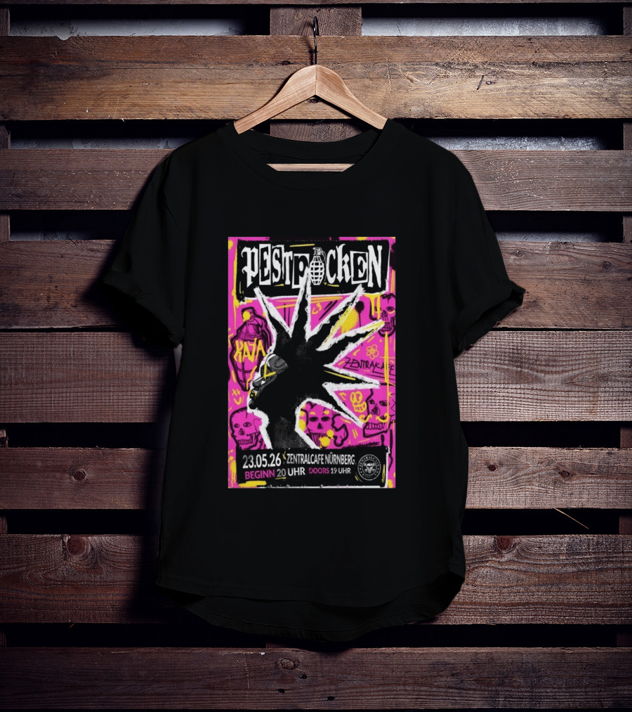PESTPOCKEN May 23 2026 Zentralcafe Nürnberg Punk Grenade Graphic Skulls Graffiti T-Shirt