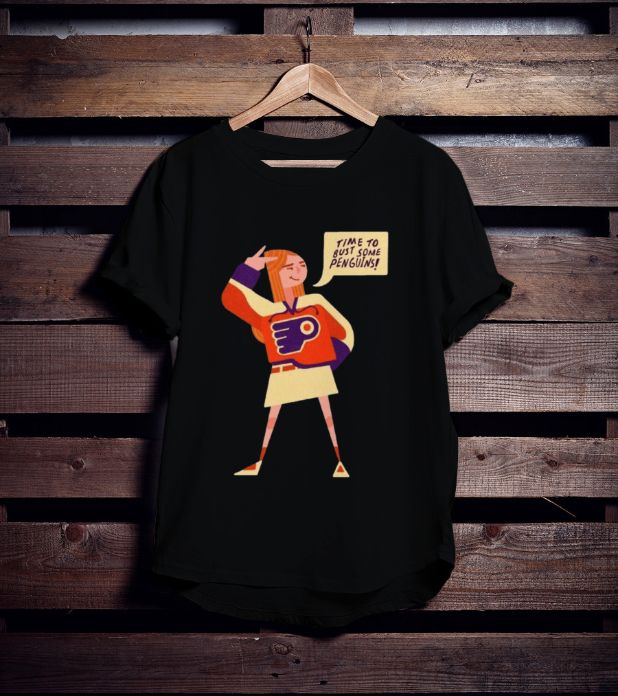 Philadelphia Flyers Time To Bust Some Penguins Retro Cartoon T-Shirt