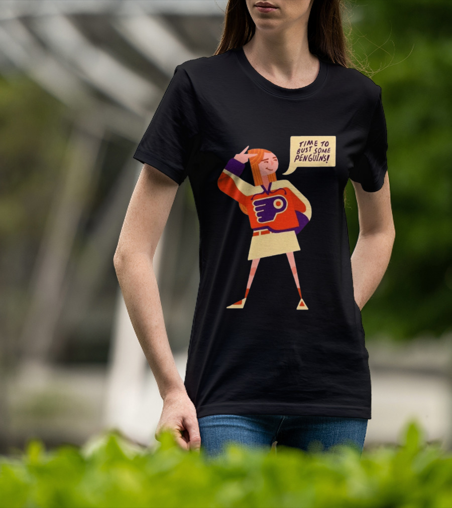 Philadelphia Flyers Time To Bust Some Penguins Retro Cartoon T-Shirt