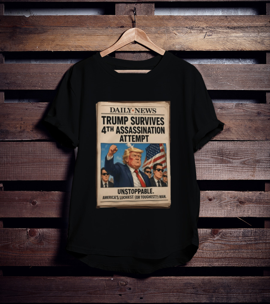 Daily News Trump Survives 4th Assassination Attempt Unstoppable America's Luckiest Man T-Shirt