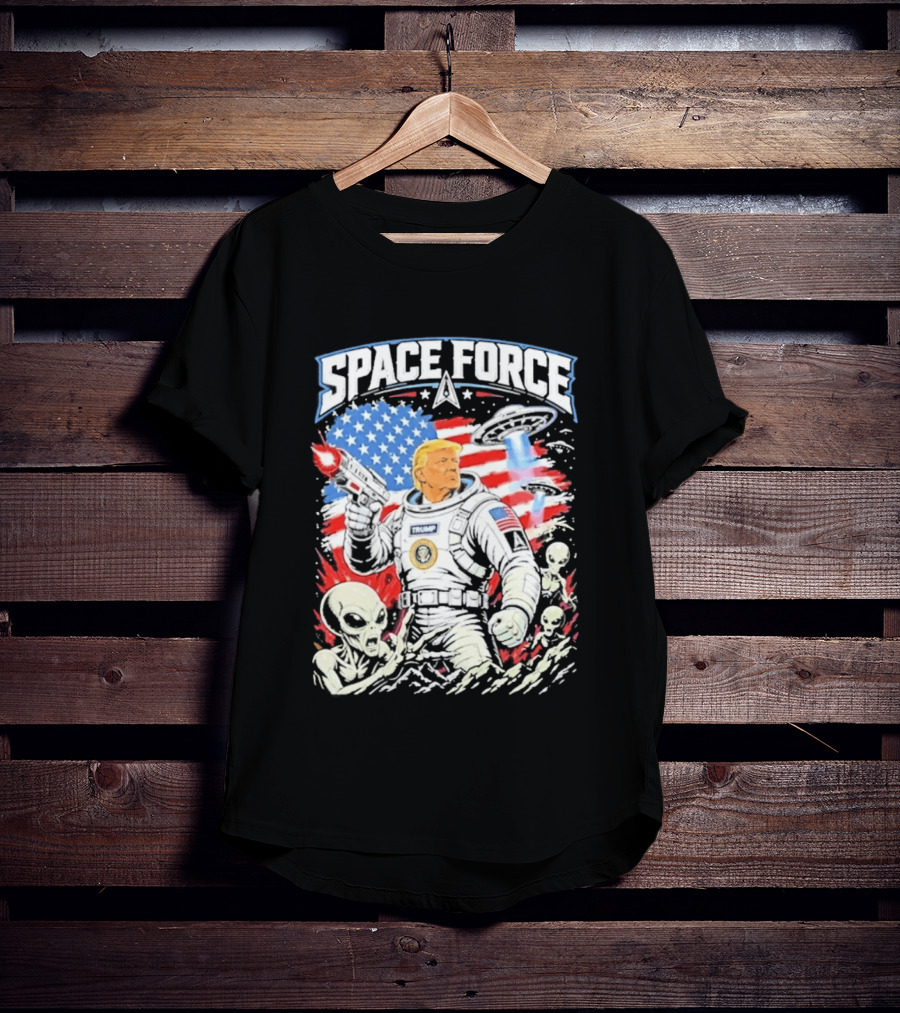Space Force Trump Alien UFO America Flag Astronaut T-Shirt