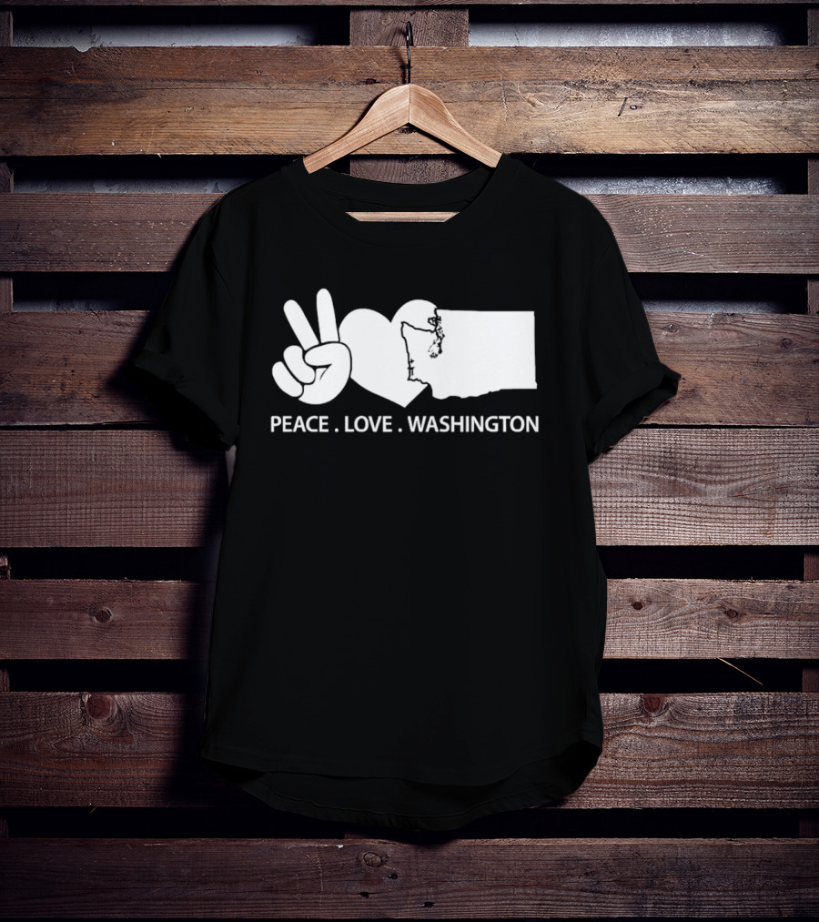 Peace Love Washington State Map Hand Gesture T-Shirt
