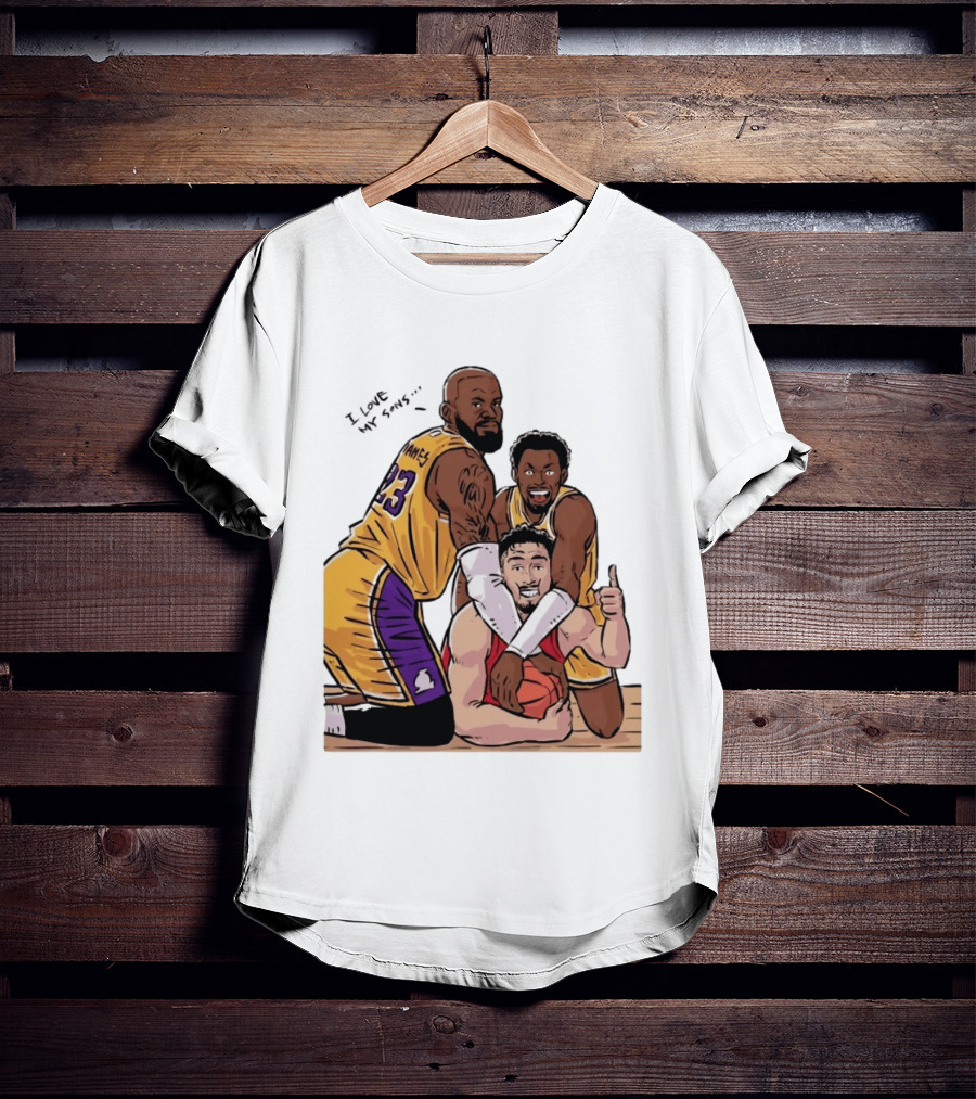 Lebron James Lakers Family Bronny Sengun Cartoon Basketball Scene T-Shirt
