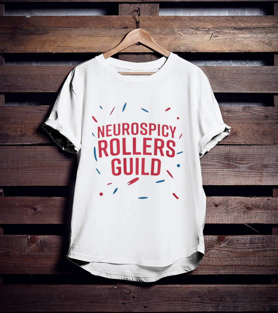 Neurospicy Rollers Guild Colorful Text Design With Red And Blue Accents T-Shirt