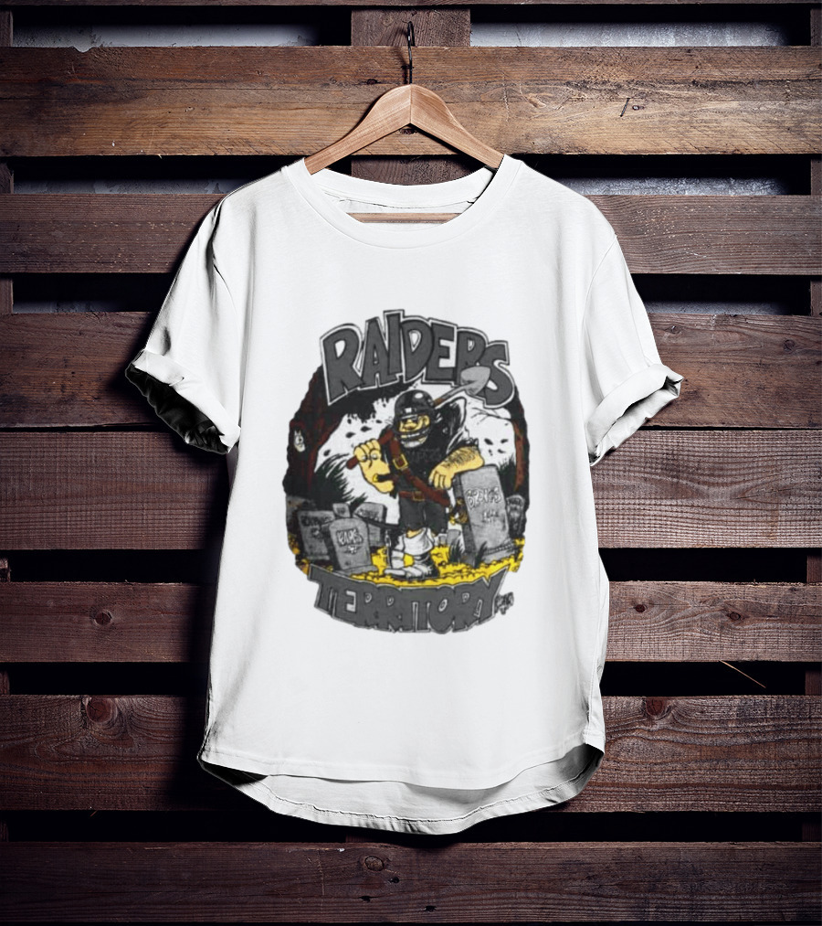 Raiders Territory Cartoon Character With Shovel And Tombstones T-Shirt