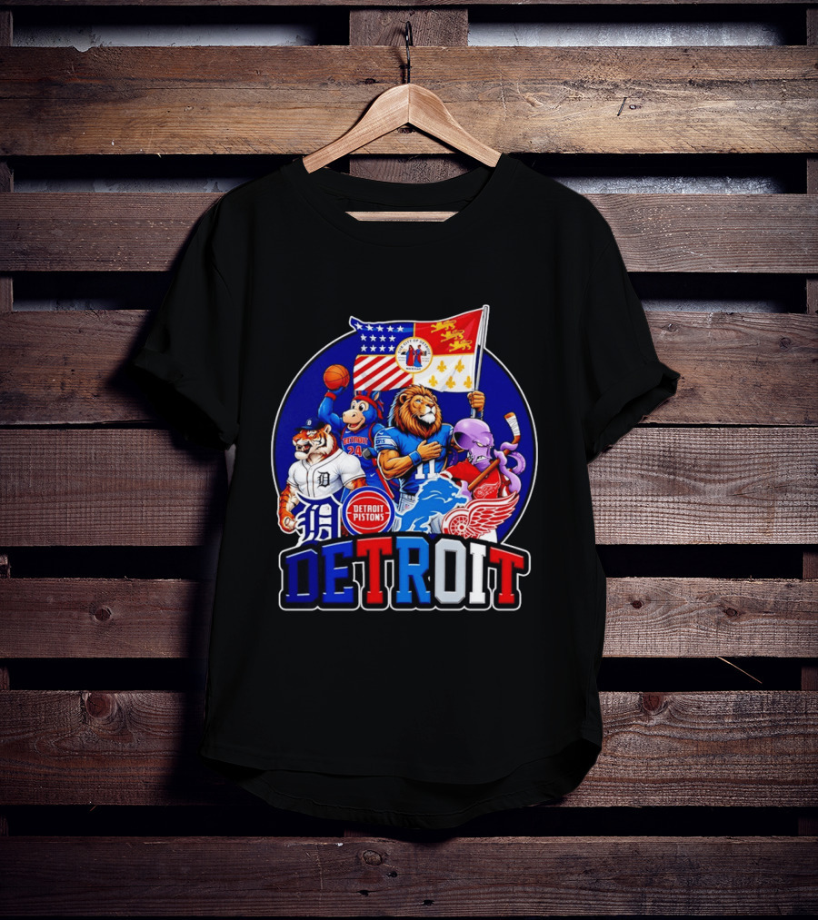 Detroit Pistons Tigers Lions Red Wings City Of Detroit Sports Mascots T-Shirt