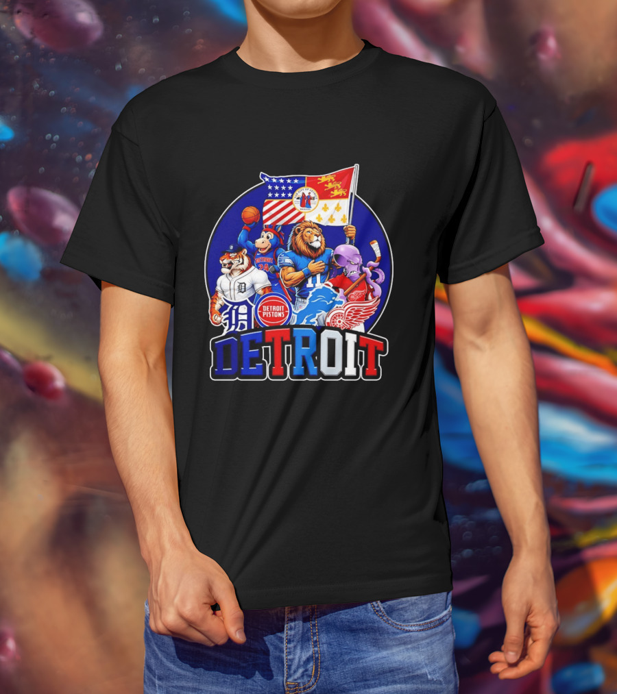 Detroit Pistons Tigers Lions Red Wings City Of Detroit Sports Mascots T-Shirt