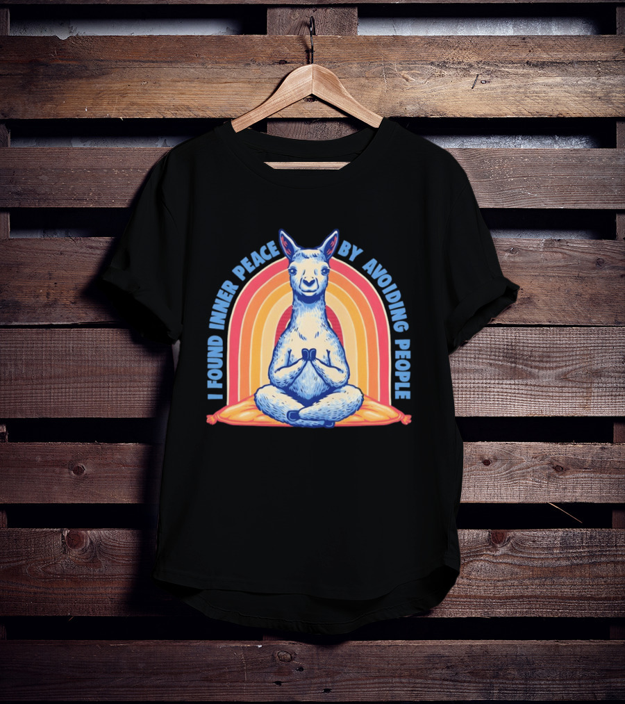 I Found Inner Peace By Avoiding People Meditating Llama Rainbow T-Shirt